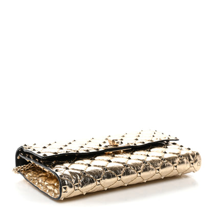 Valentino Garavani Metallic Wrinkled Lambskin Rockstud Spike Wallet on Chain Mekong 4 of 11