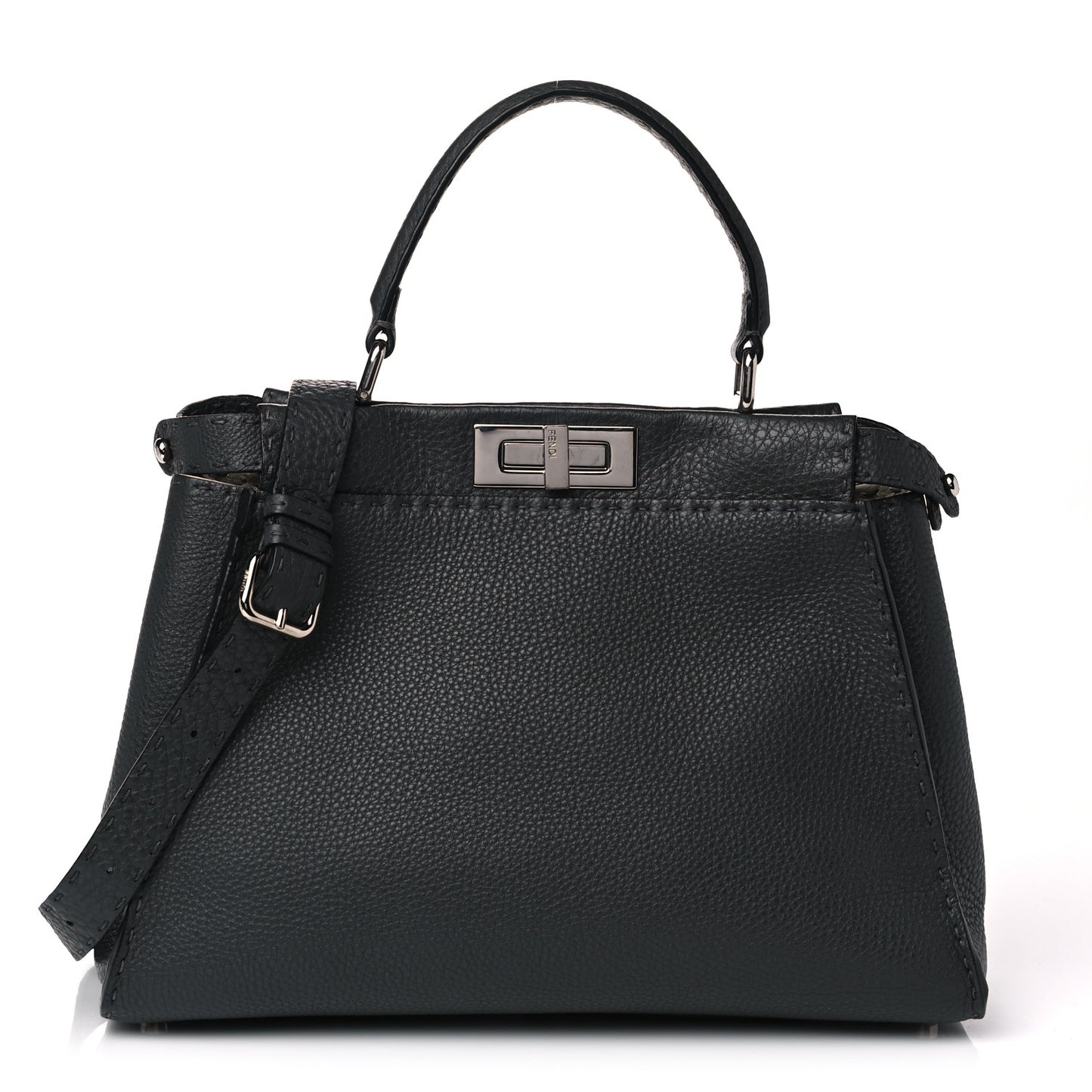 Calfskin Romano Selleria Medium Peekaboo Iconic Satchel Asfalto Latte
