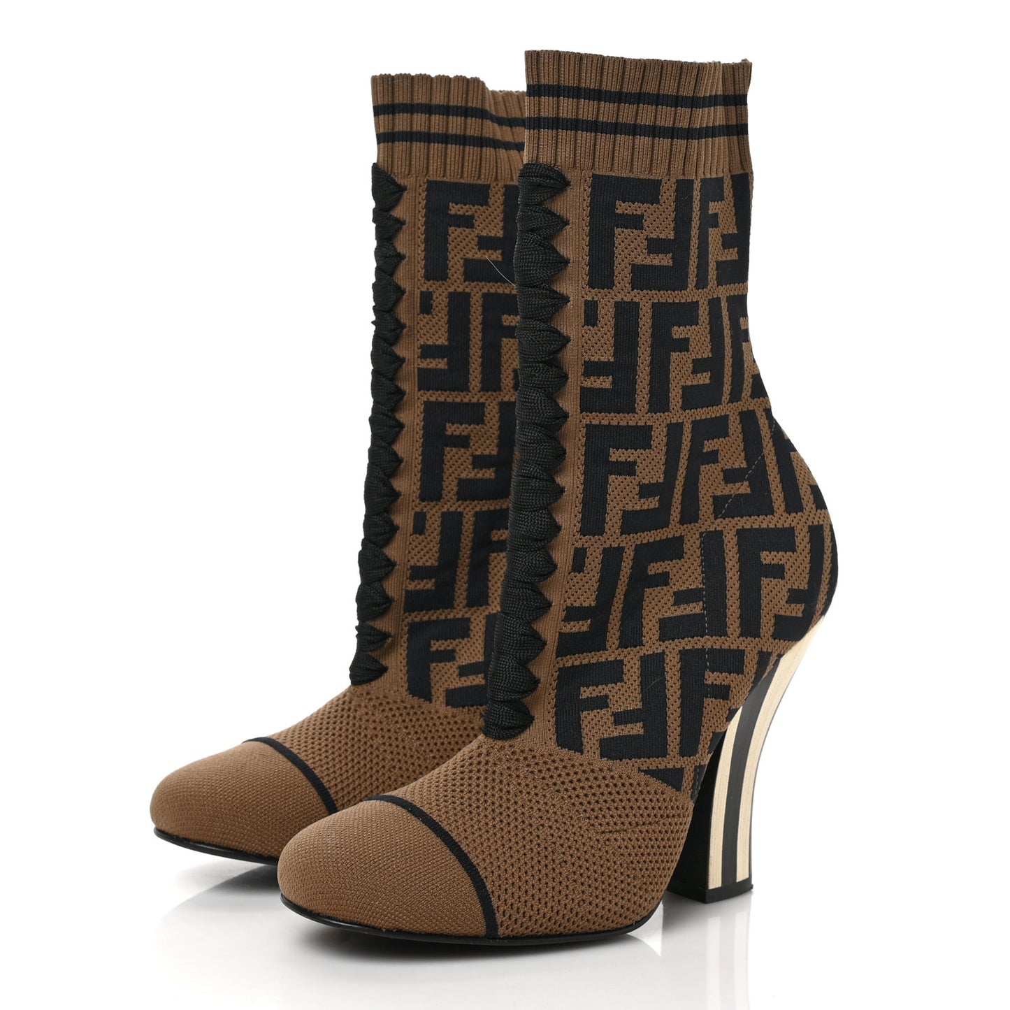 Stretch Fabric Jacquard FF Rockoko 105mm Sock Boots 36 Tobacco