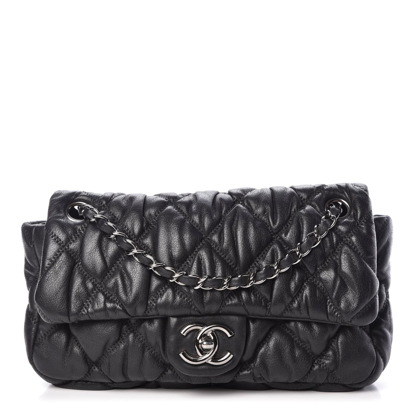 Calfskin Small Bubble Quilt Flap Bag Black