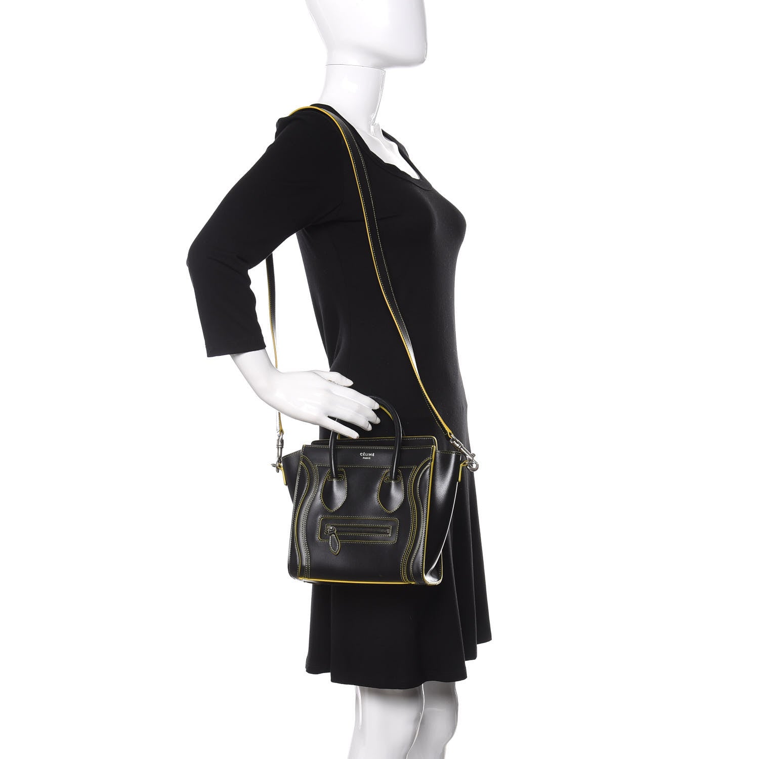 Celine Satin Calfskin Nano Debossed Luggage Black 2 of 12