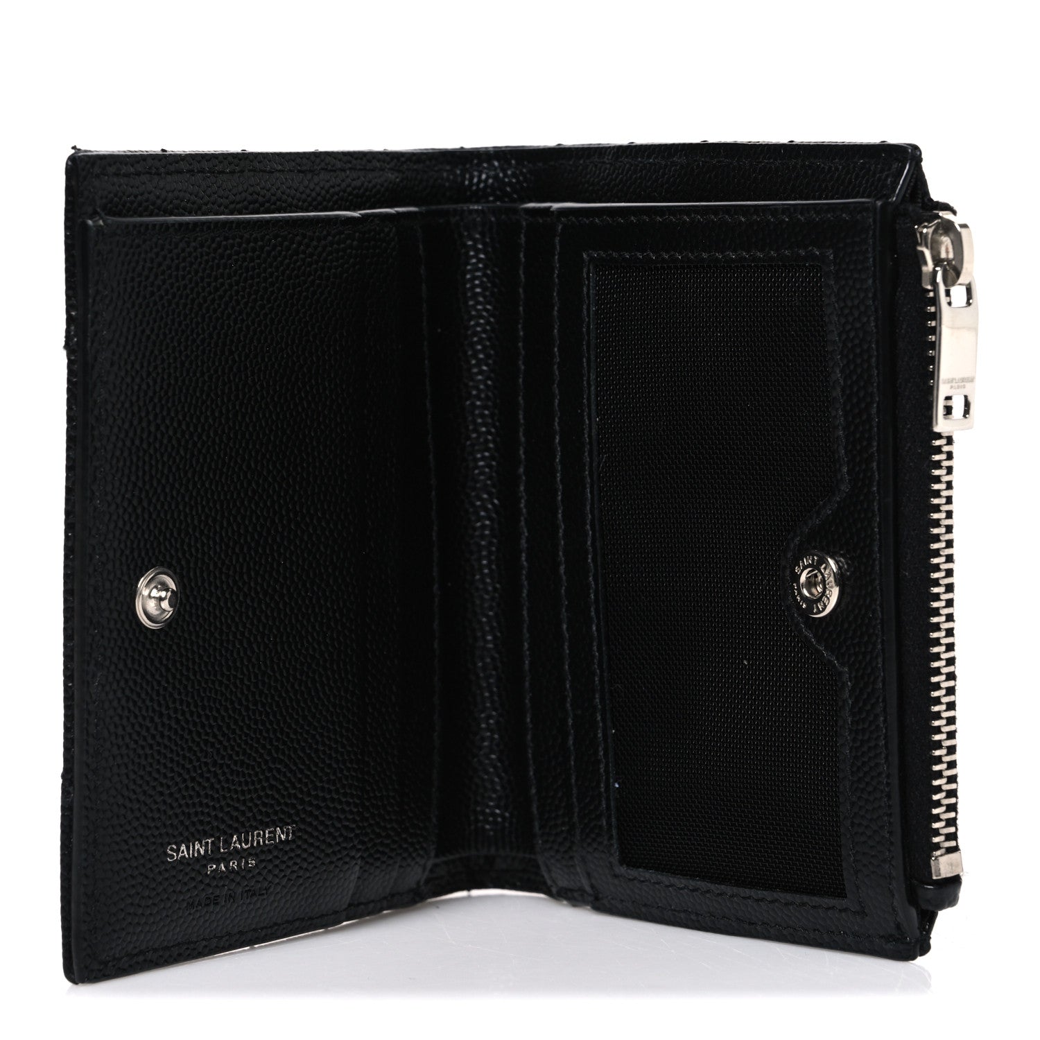 Saint Laurent Grain De Poudre Matelasse Chevron Monogram Zipped Card Case Black 5 of 8