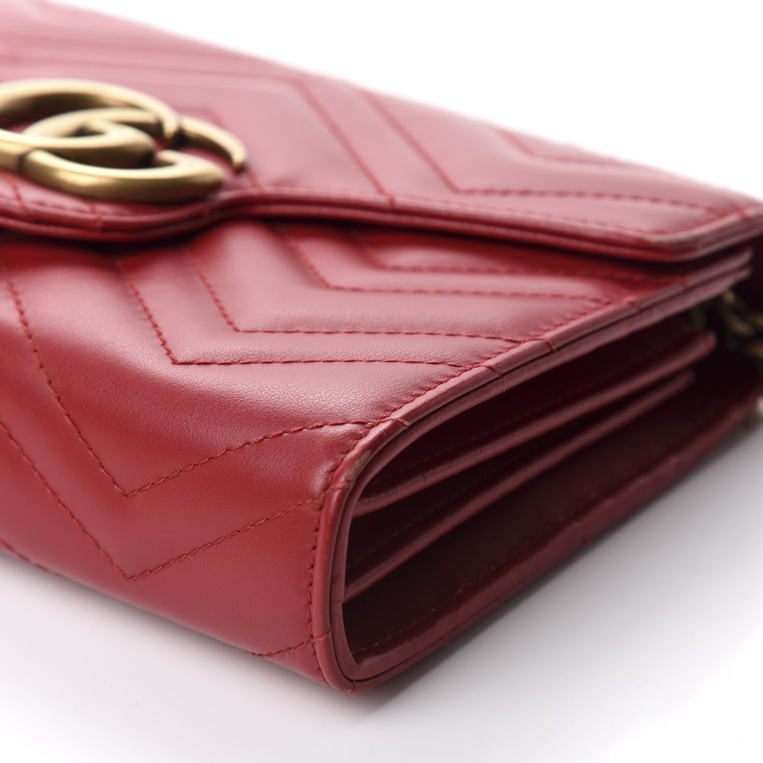 Gucci Calfskin Matelasse GG Marmont Chain Wallet Hibiscus Red 7 of 14
