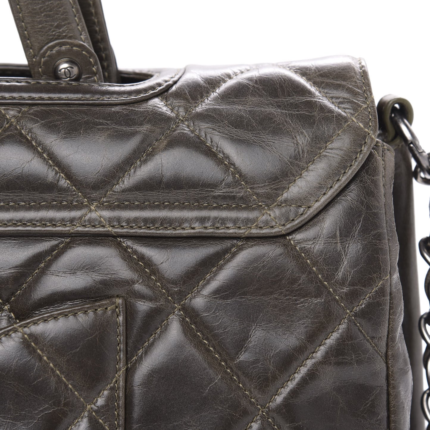 Glazed Calfskin Boy Satchel Flap Dark Grey