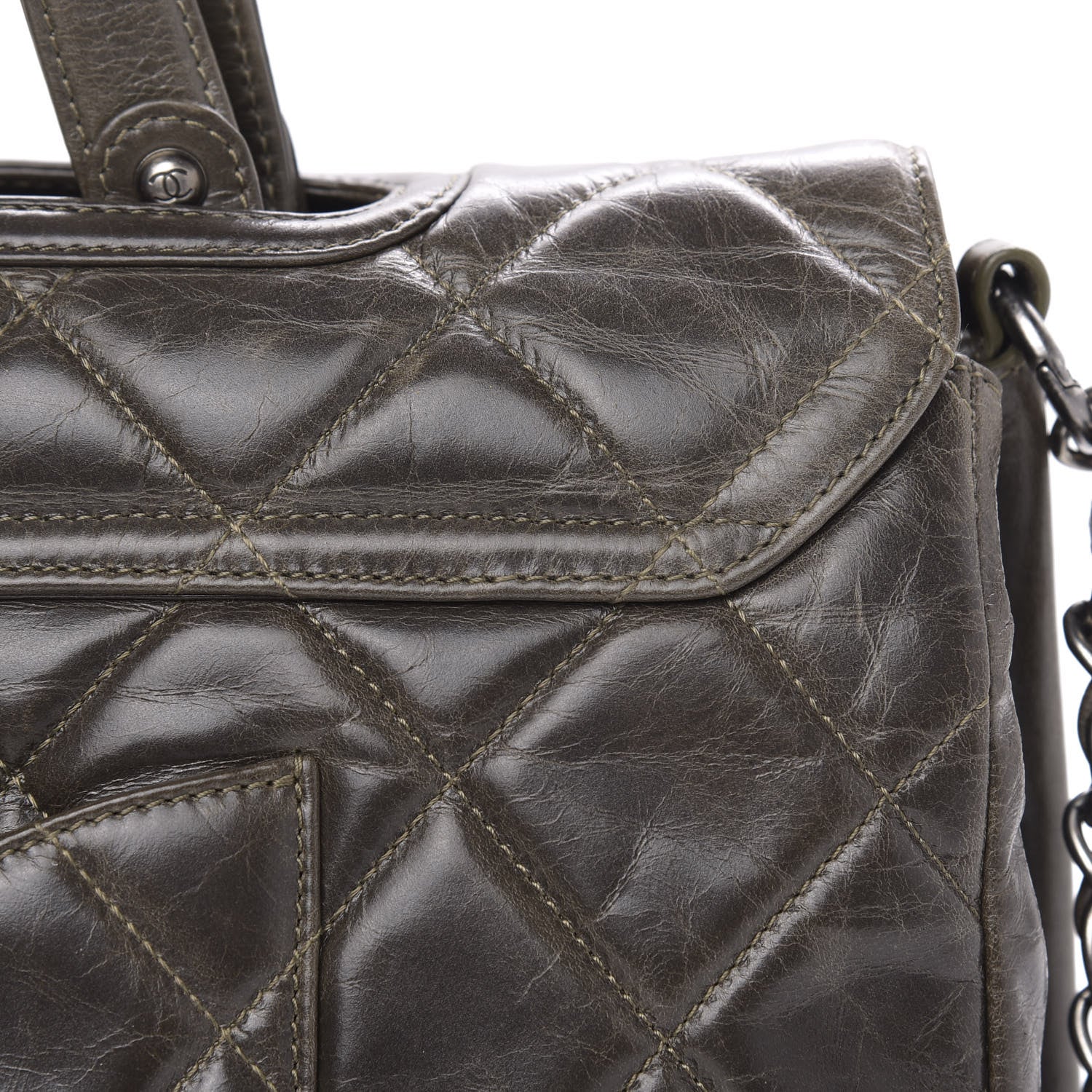 Chanel Glazed Calfskin Boy Satchel Flap Dark Grey 14 of 16