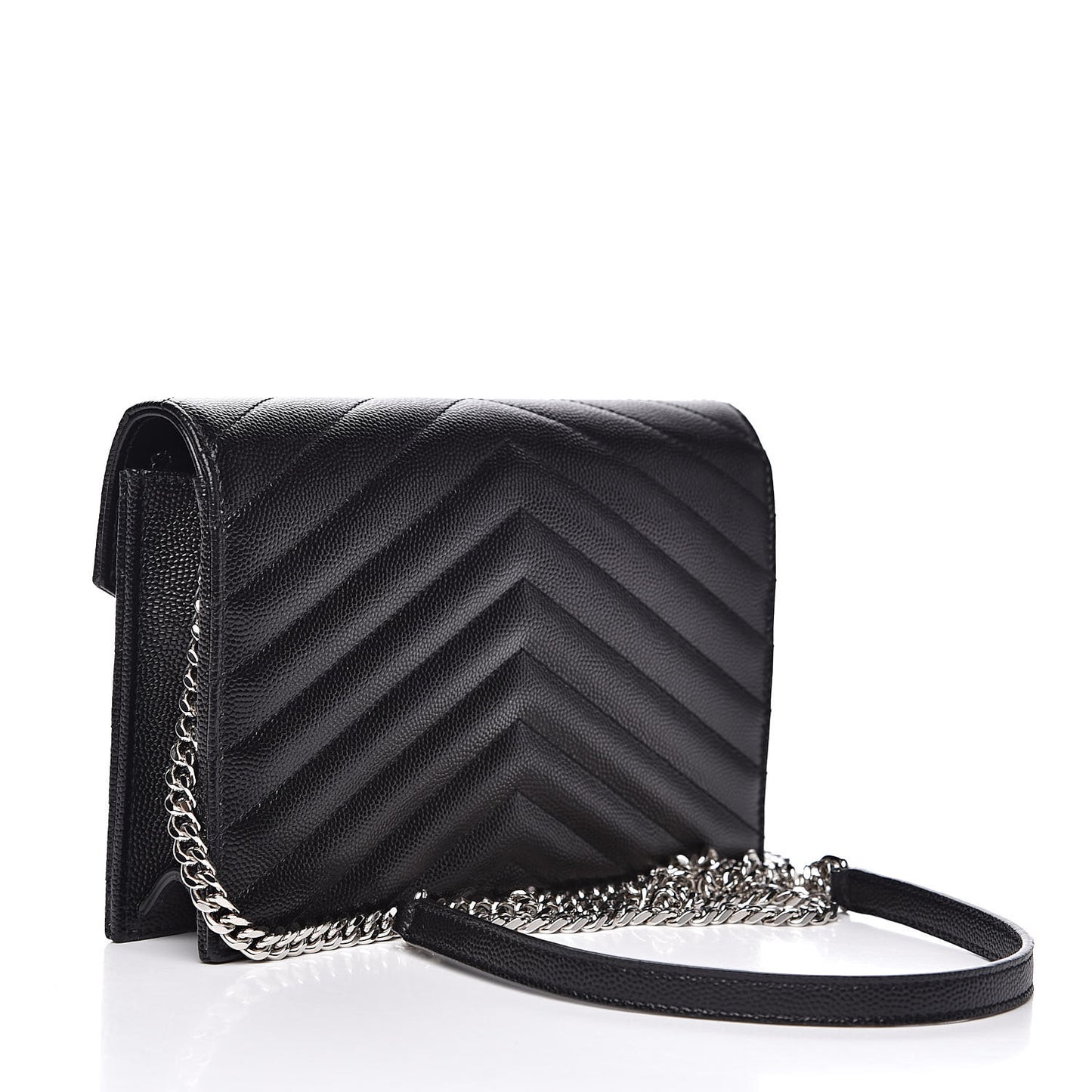 Grain De Poudre Matelasse Chevron Monogram Envelope Chain Wallet Black