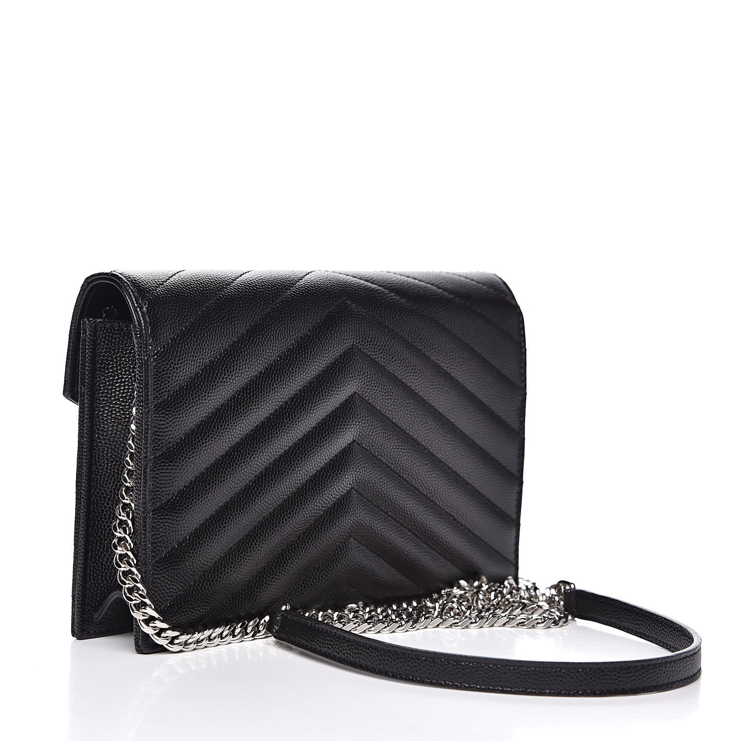 Saint Laurent Grain De Poudre Matelasse Chevron Monogram Envelope Chain Wallet Black 3 of 9