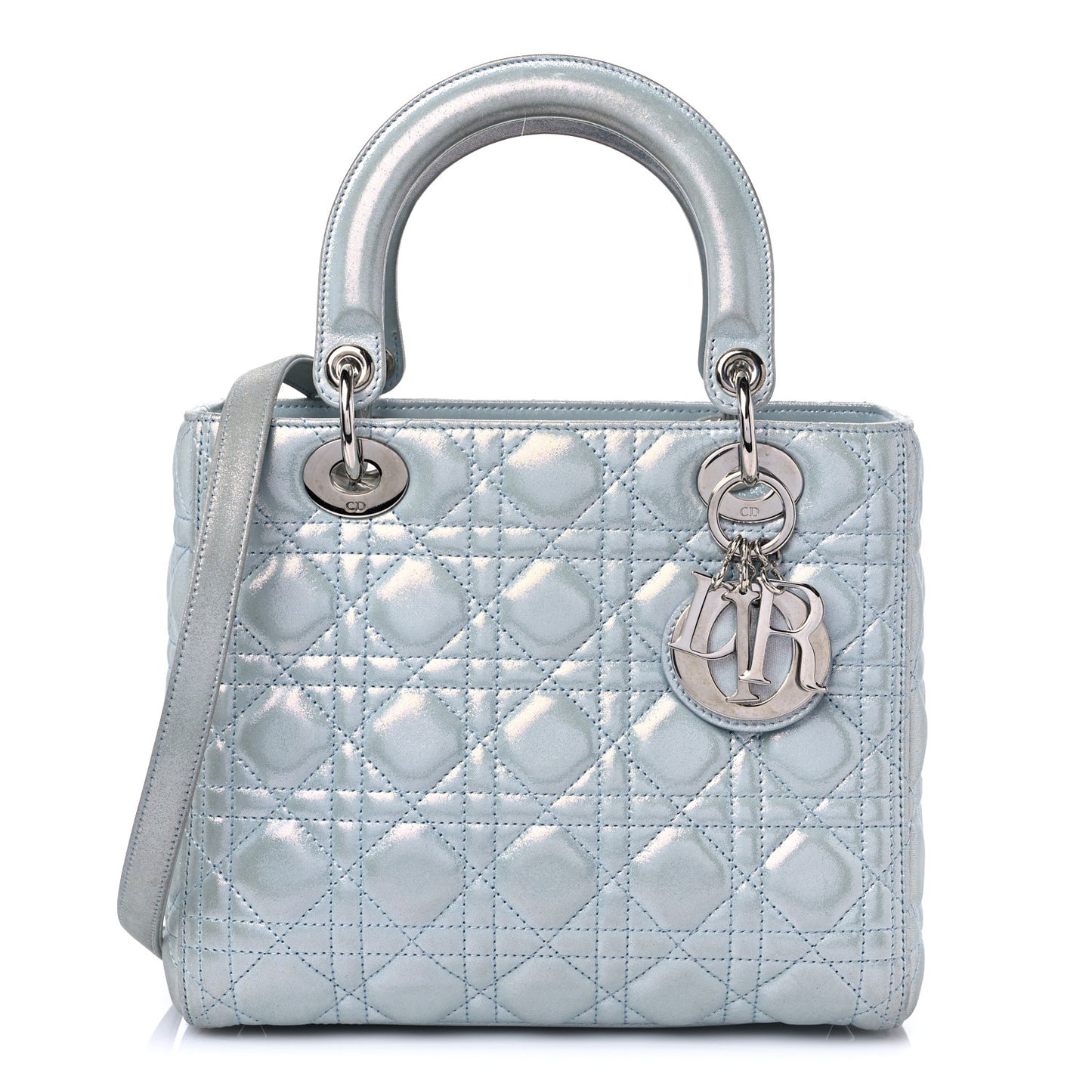 Metallic Lambskin Cannage Medium Lady Dior Light Blue