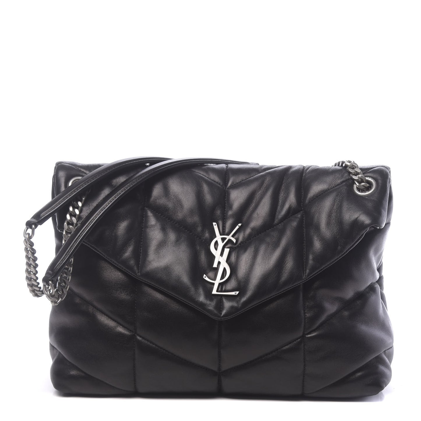 Lambskin Quilted Medium Loulou Puffer Monogram Chain Satchel Black