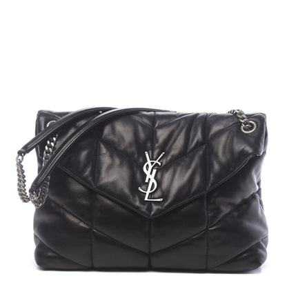 Saint Laurent Lambskin Quilted Medium Loulou Puffer Monogram Chain Satchel Black 1 of 9