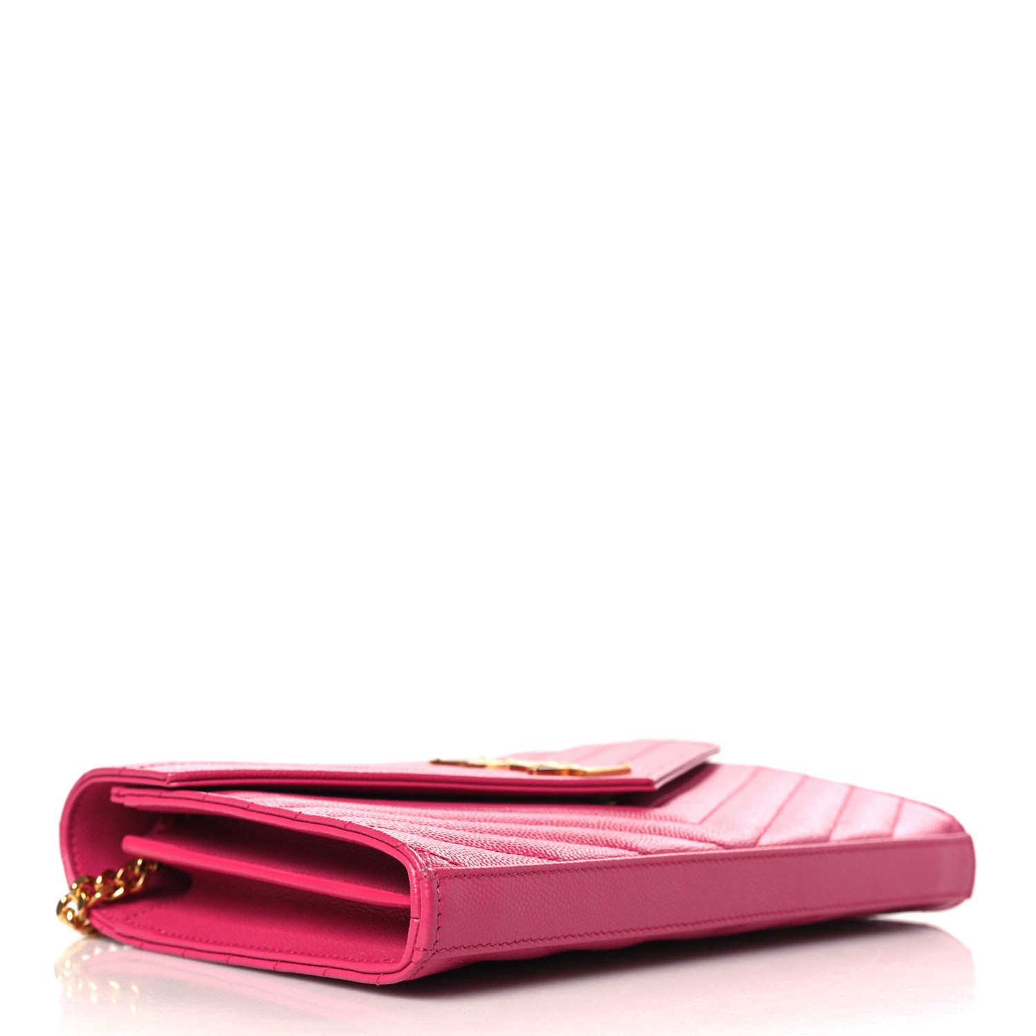 Saint Laurent Grain De Poudre Matelasse Chevron Monogram Chain Wallet Lipstick Fuchsia 4 of 9