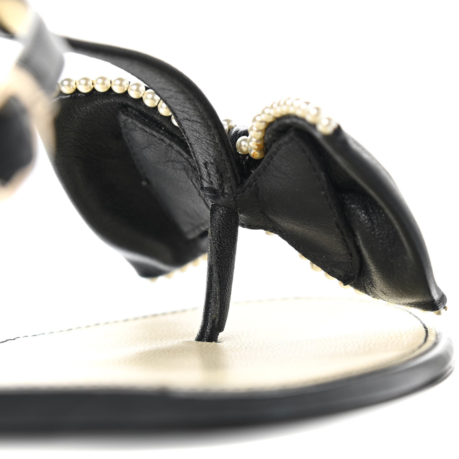 Chanel Lambskin Pearl Bow Thong Sandals 36.5 Black 9 of 9