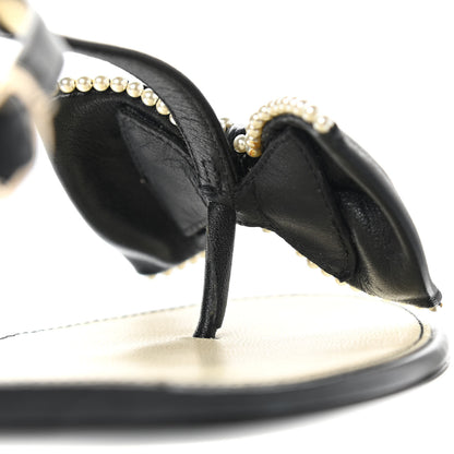 Chanel Lambskin Pearl Bow Thong Sandals 36.5 Black 9 of 9
