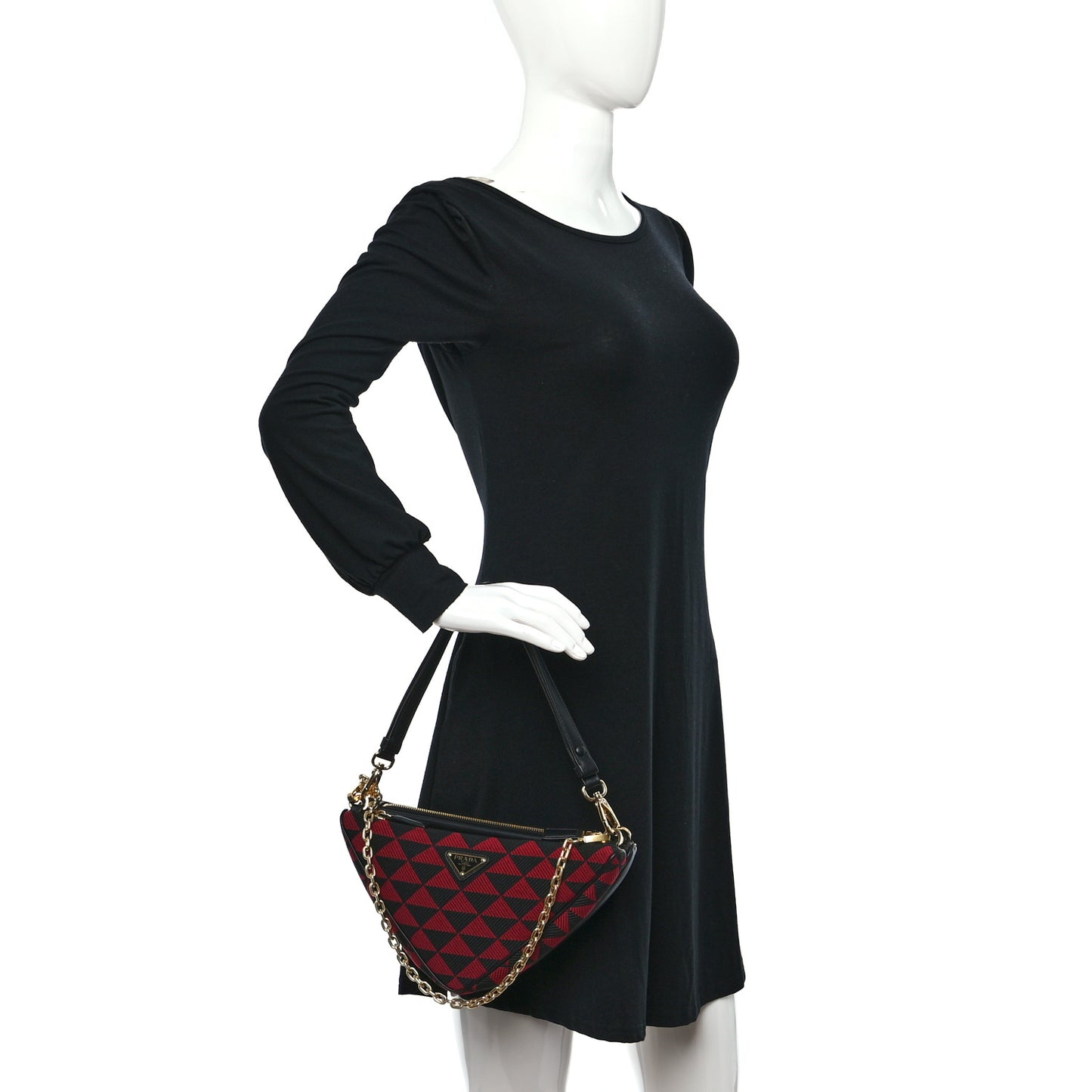 Jacquard Calfskin Triangolo Symbole Embroidered Mini Triangle Double Bag Black Ciliegia