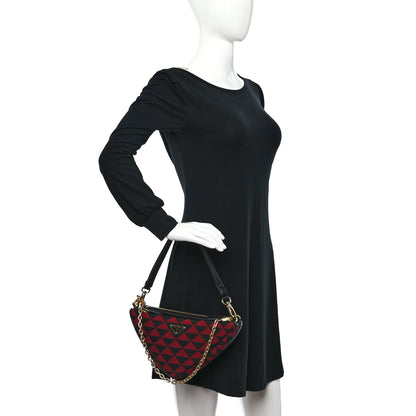 Prada Jacquard Calfskin Triangolo Symbole Embroidered Mini Triangle Double Bag Black Ciliegia 2 of 9