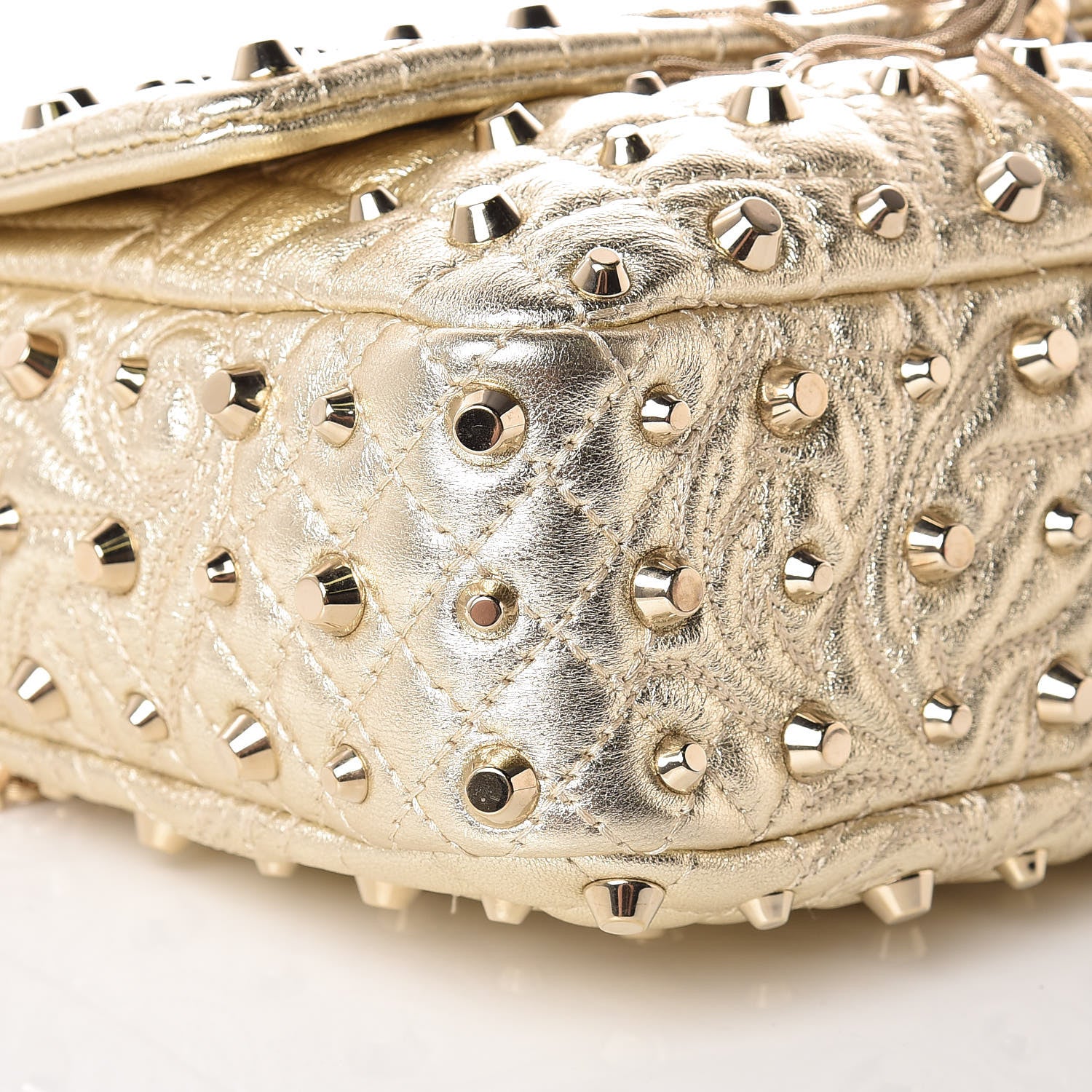 Versace Metallic Nappa Barocco Quilted Studded Calliope Vanitas Shoulder Bag Gold 7 of 8