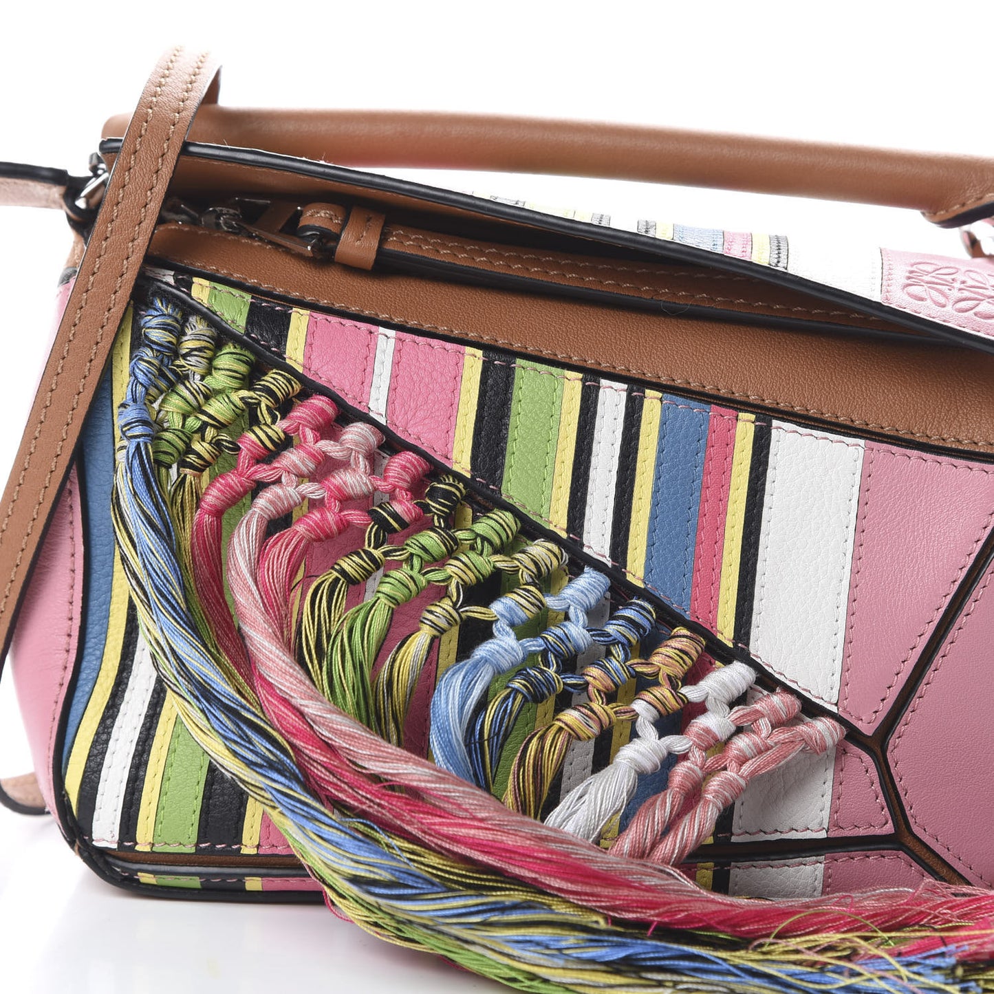 Calfskin Mini Fringe Puzzle Bag Pink Multicolor