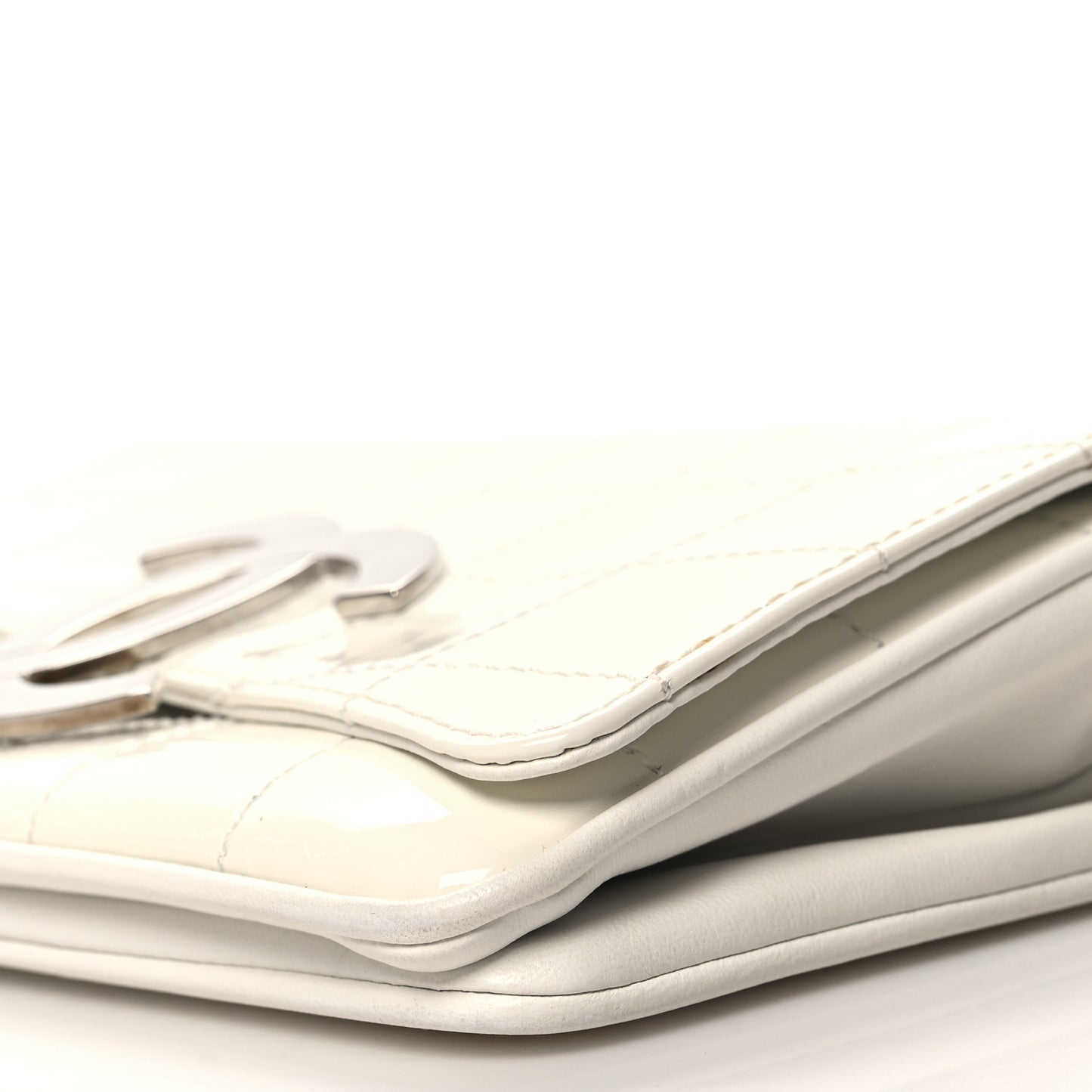 Patent Quilted Diagonal CC East West Chocolate Bar Flap White