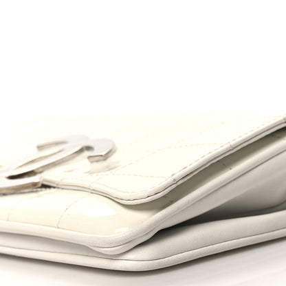 Chanel Patent Quilted Diagonal CC East West Chocolate Bar Flap White 10 of 14