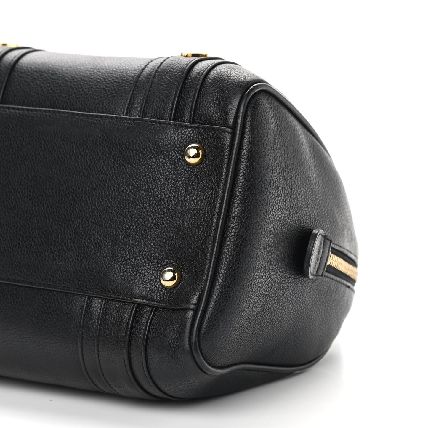 Grained Calfskin Studded Boston Bag Black