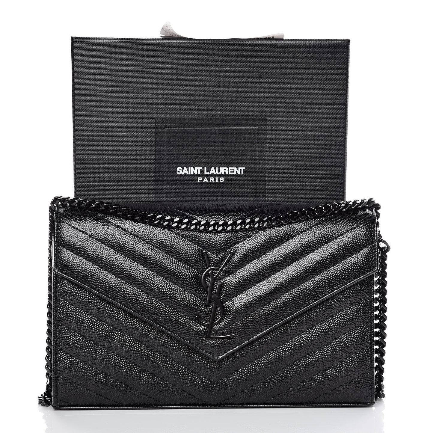 Grain De Poudre Matelasse Chevron Monogram Chain Wallet Black