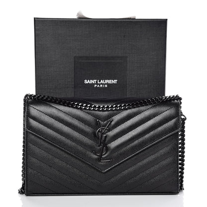 Saint Laurent Grain De Poudre Matelasse Chevron Monogram Chain Wallet Black 10 of 10