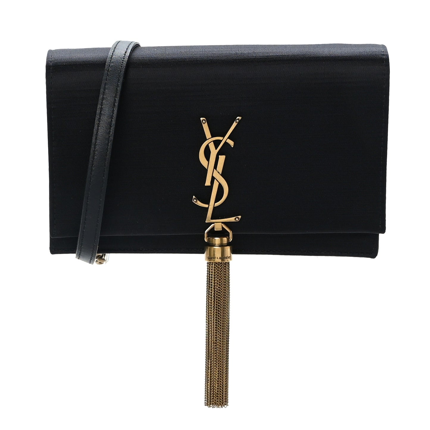 Satin Monogram Kate Tassel Chain Wallet Black