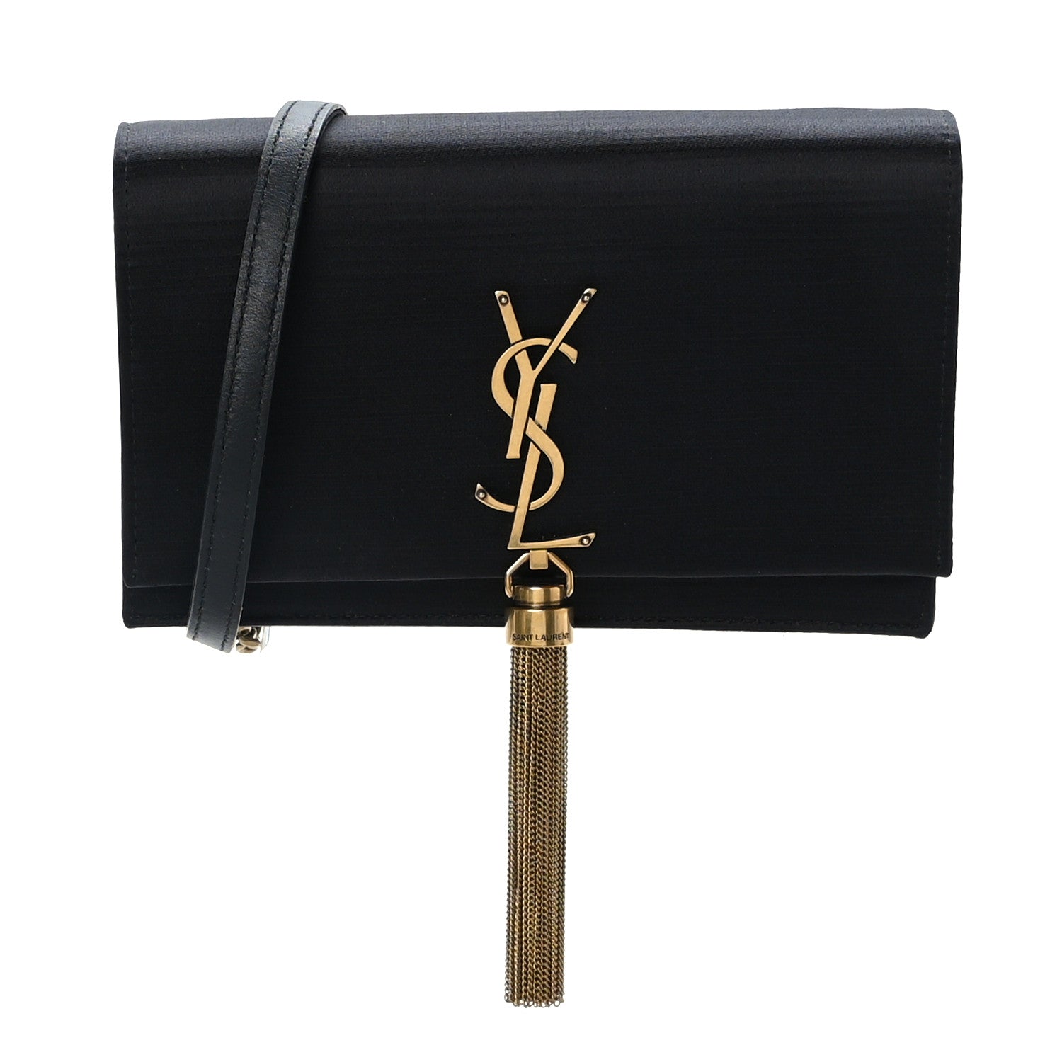 Saint Laurent Satin Monogram Kate Tassel Chain Wallet Black 1 of 8