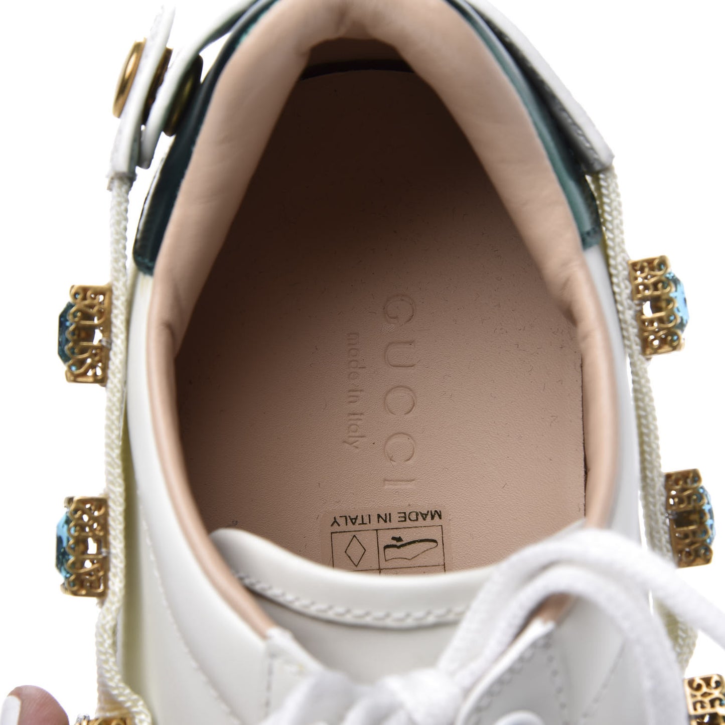 Calfskin Removable Crystals Bee Embroidered Ace Platform Sneakers 36 White