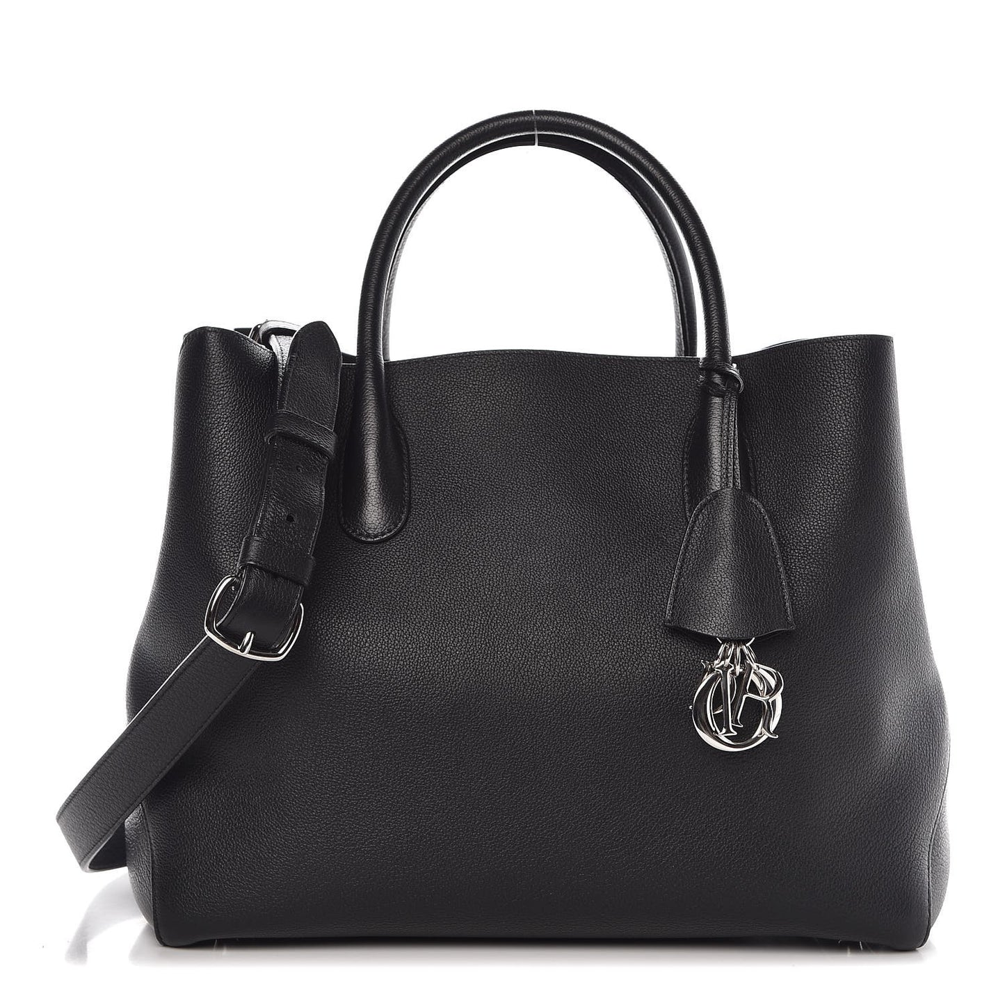 Supple Grained Calfskin Large Open Bar Tote Black