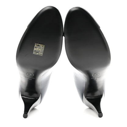 Chanel Shiny Goatskin Cap Toe Mary Jane Pumps 42 Navy Blue Dark Grey 5 of 9