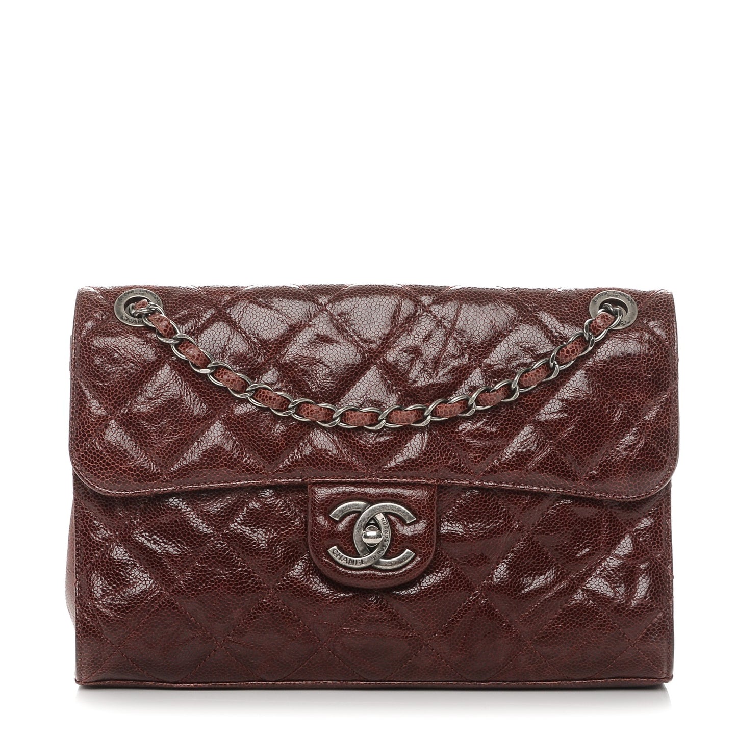 Crumpled Grained Calfskin Medium CC Crave Flap Bordeaux