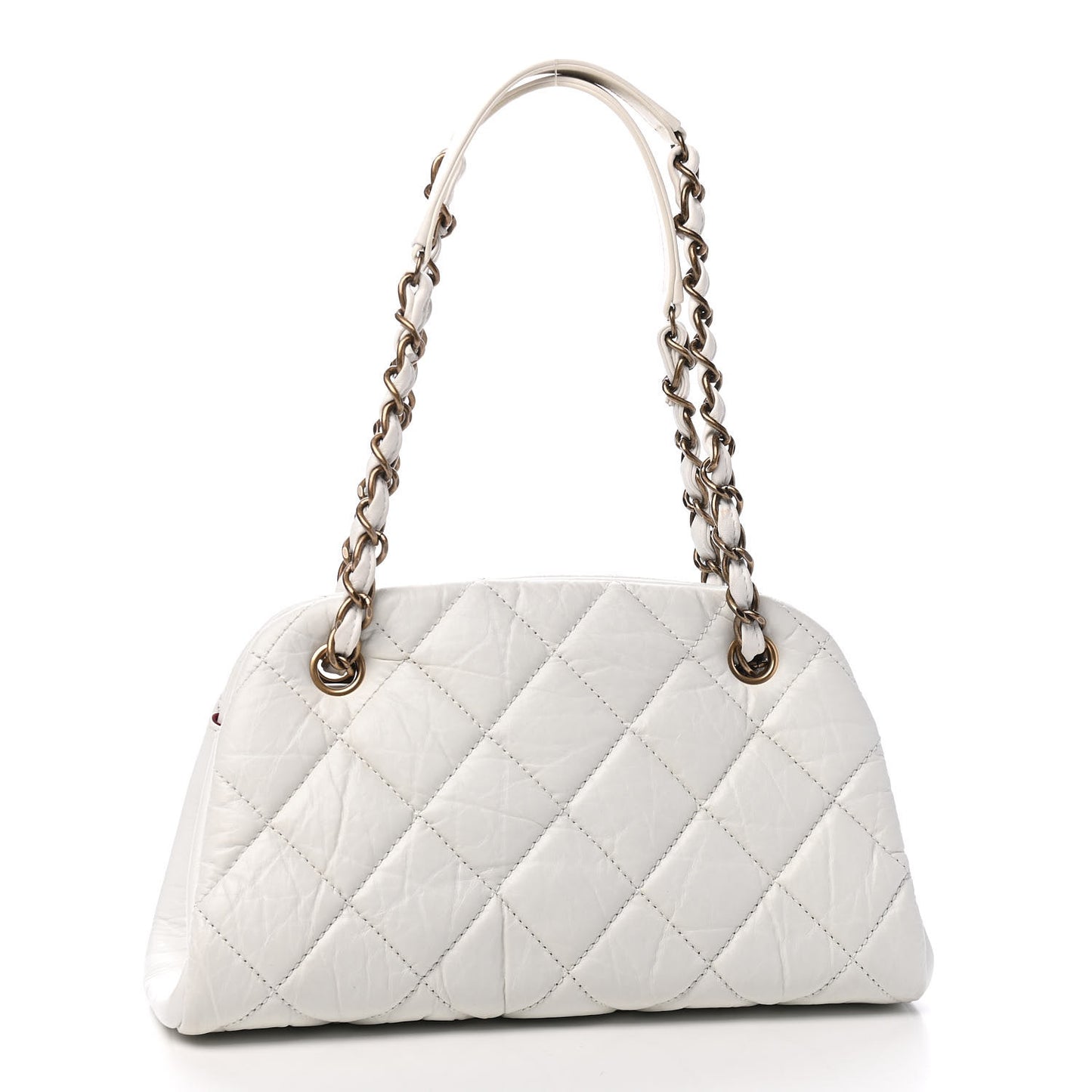 Aged Calfskin Small Just Mademoiselle Bowling Bag White
