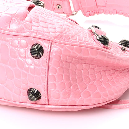 Balenciaga Extra Supple Calfskin Crocodile Embossed Small Le Cagole Shoulder Bag Sweet Pink 11 of 13