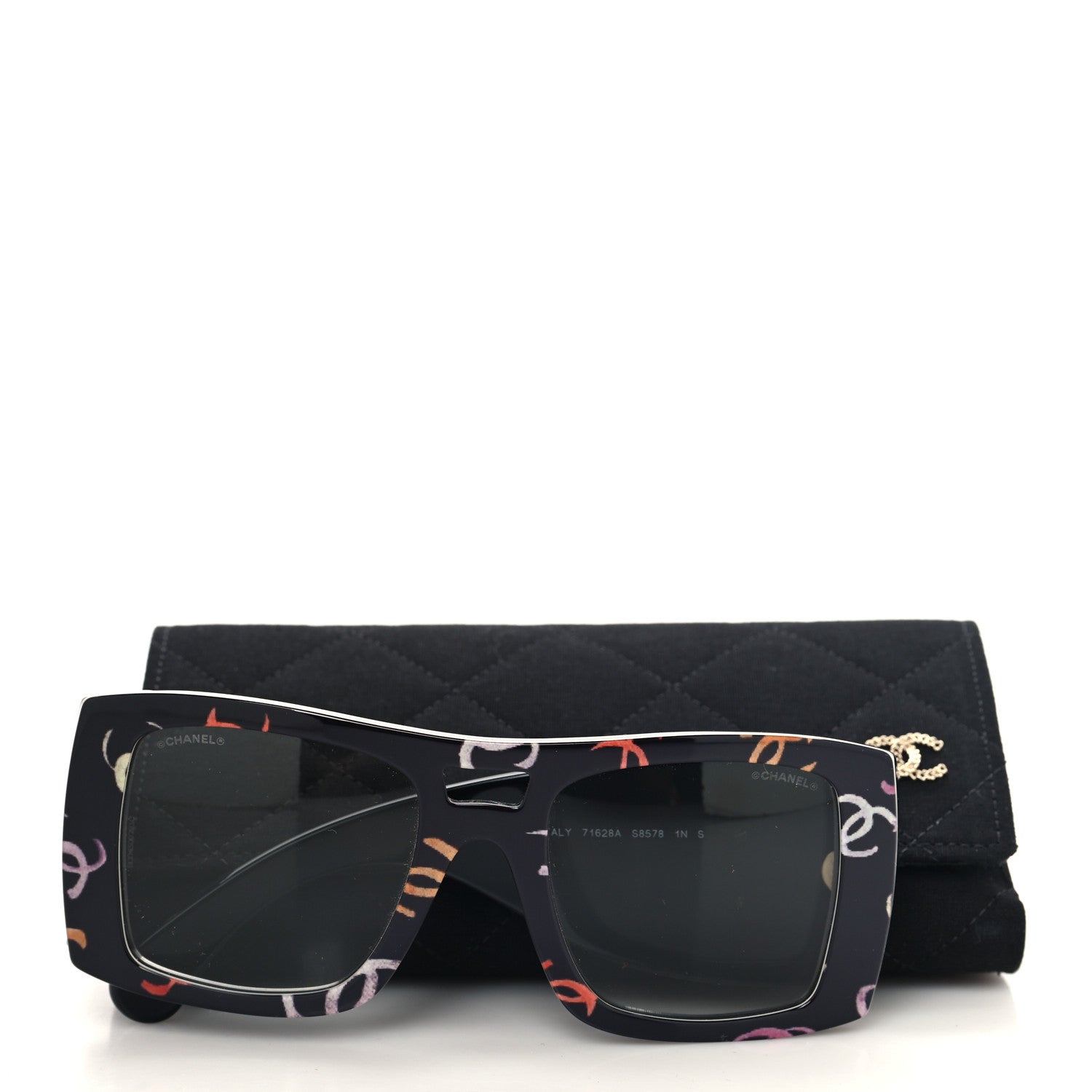 Chanel Acetate CC Logo Square Sunglasses 71628 Black Multicolor 8 of 8