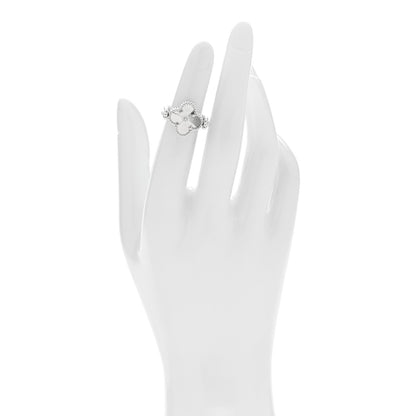 Van Cleef & Arpels 18K White Gold Diamond Chalcedony Reversible Guilloche Vintage Alhambra Ring 54 7 2 of 7