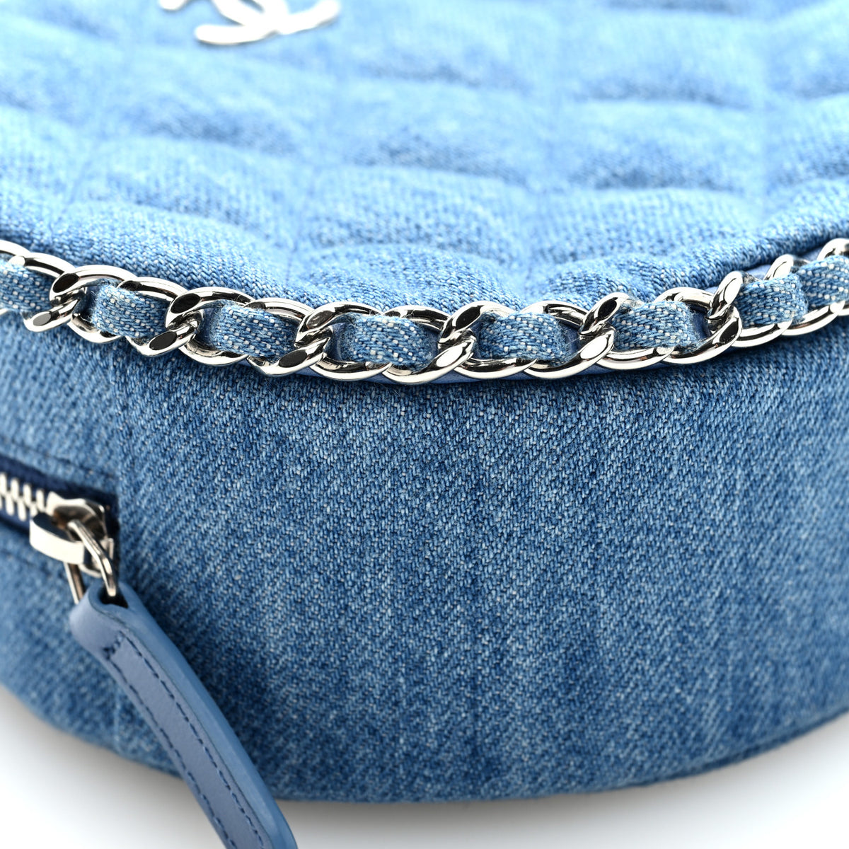 Chanel Denim Quilted Round Clutch With Chain Blue 9 of 10