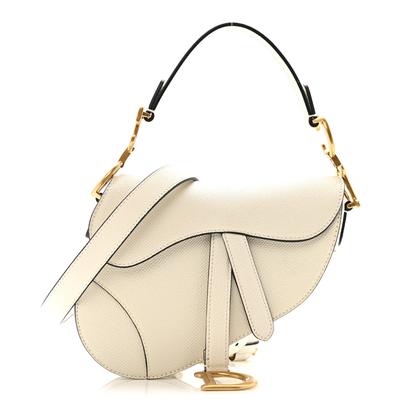 Grained Calfskin Mini Saddle Bag With Strap White