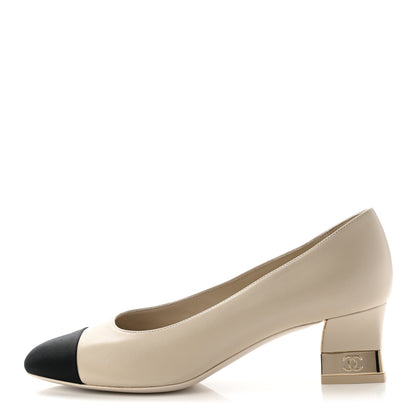 Chanel Lambskin Grosgrain CC Cap Toe Pumps 37.5 Ivory Black 1 of 10