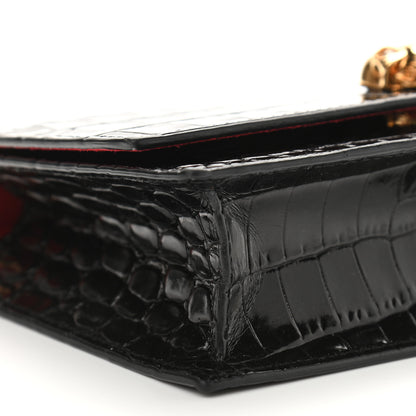 Alexander McQueen Calfskin Crocodile Embossed Skull Mini Crossbody Bag Black 8 of 9