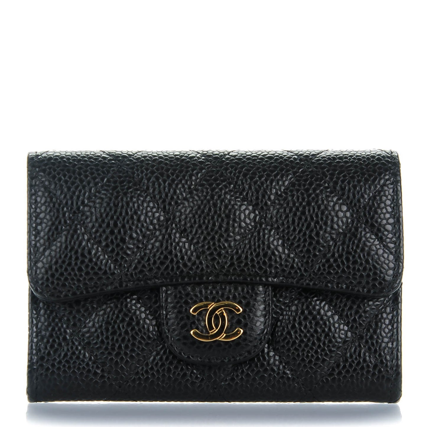 Caviar Quilted Flap Card Holder Black
