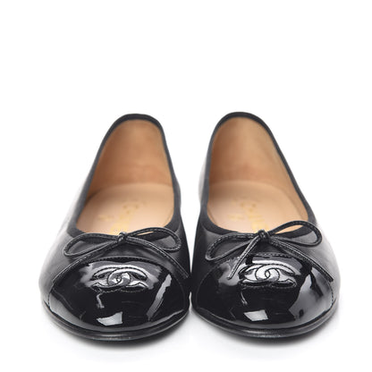 Chanel Lambskin Patent CC Cap Toe Ballerina Flats 36 Black 2 of 11