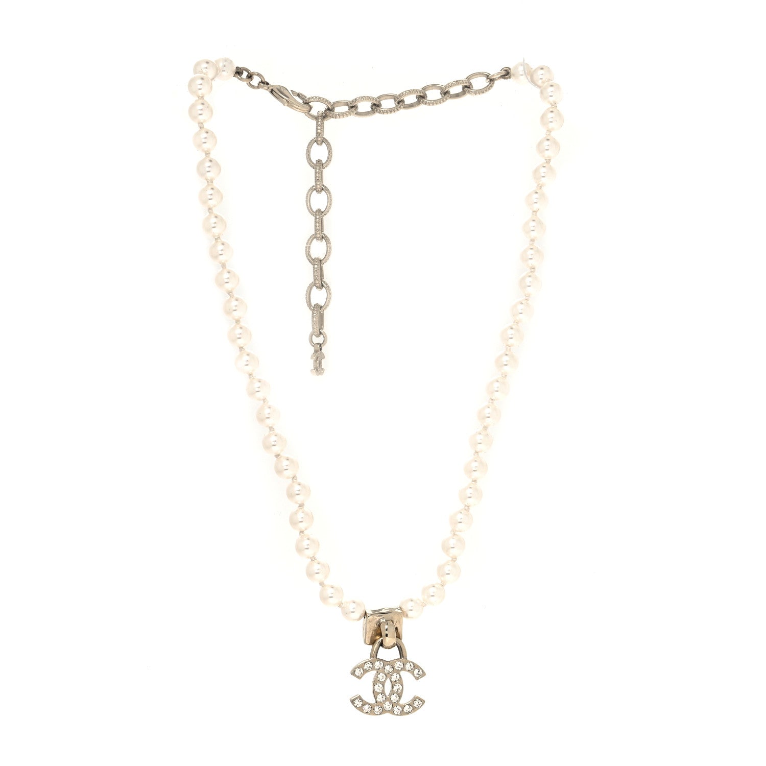 Chanel Pearl Crystal CC Short Necklace Gold 3 of 5