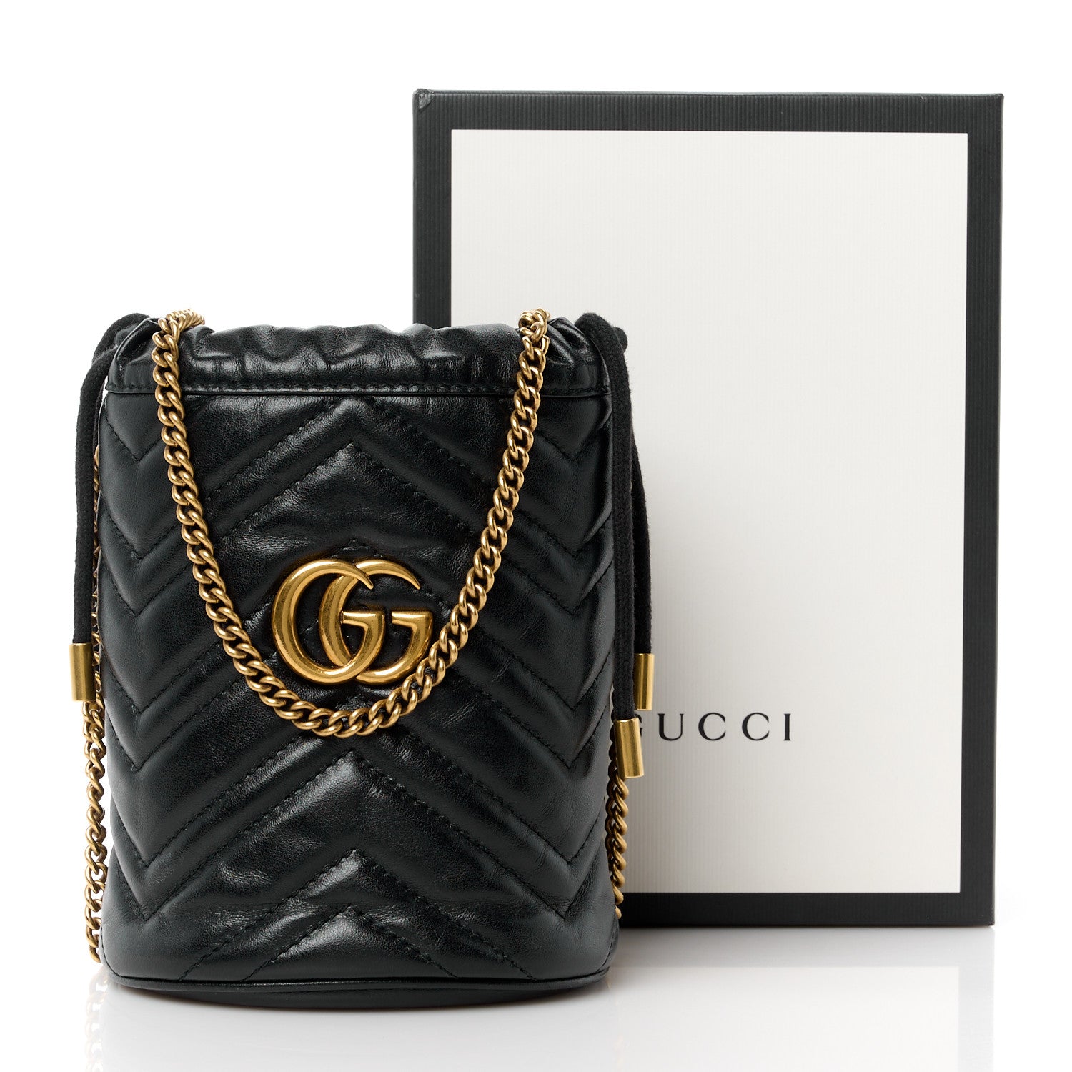 Gucci Calfskin Matelasse Mini GG Marmont 2.0 Bucket Bag Black 12 of 12
