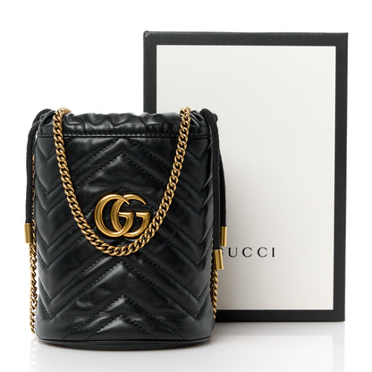Gucci Calfskin Matelasse Mini GG Marmont 2.0 Bucket Bag Black 12 of 12