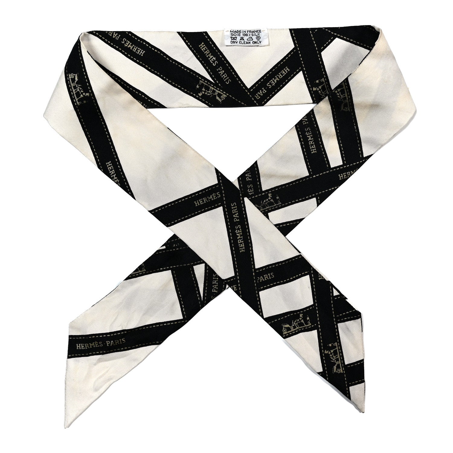 Hermes Silk Bolduc Twilly White Black 1 of 5