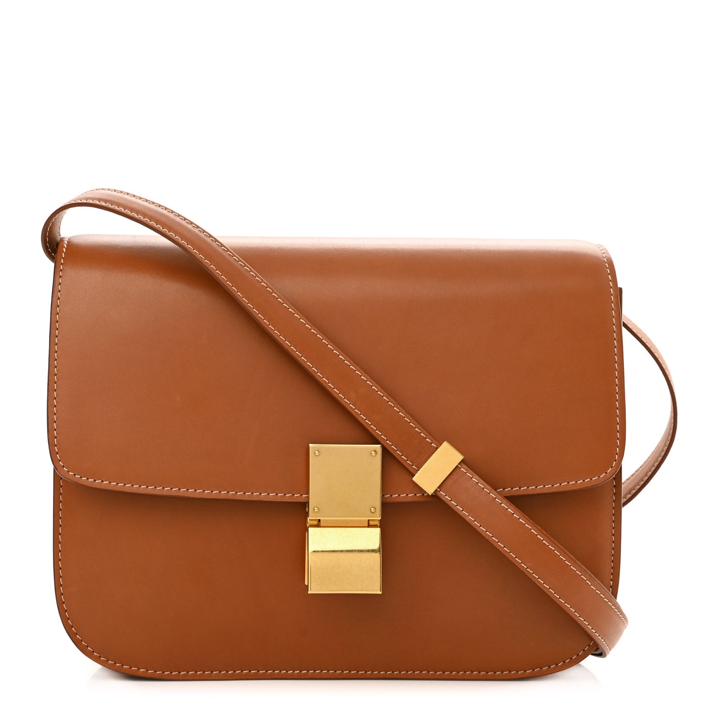 Natural Calfskin Medium Classic Box Flap Bag Tan