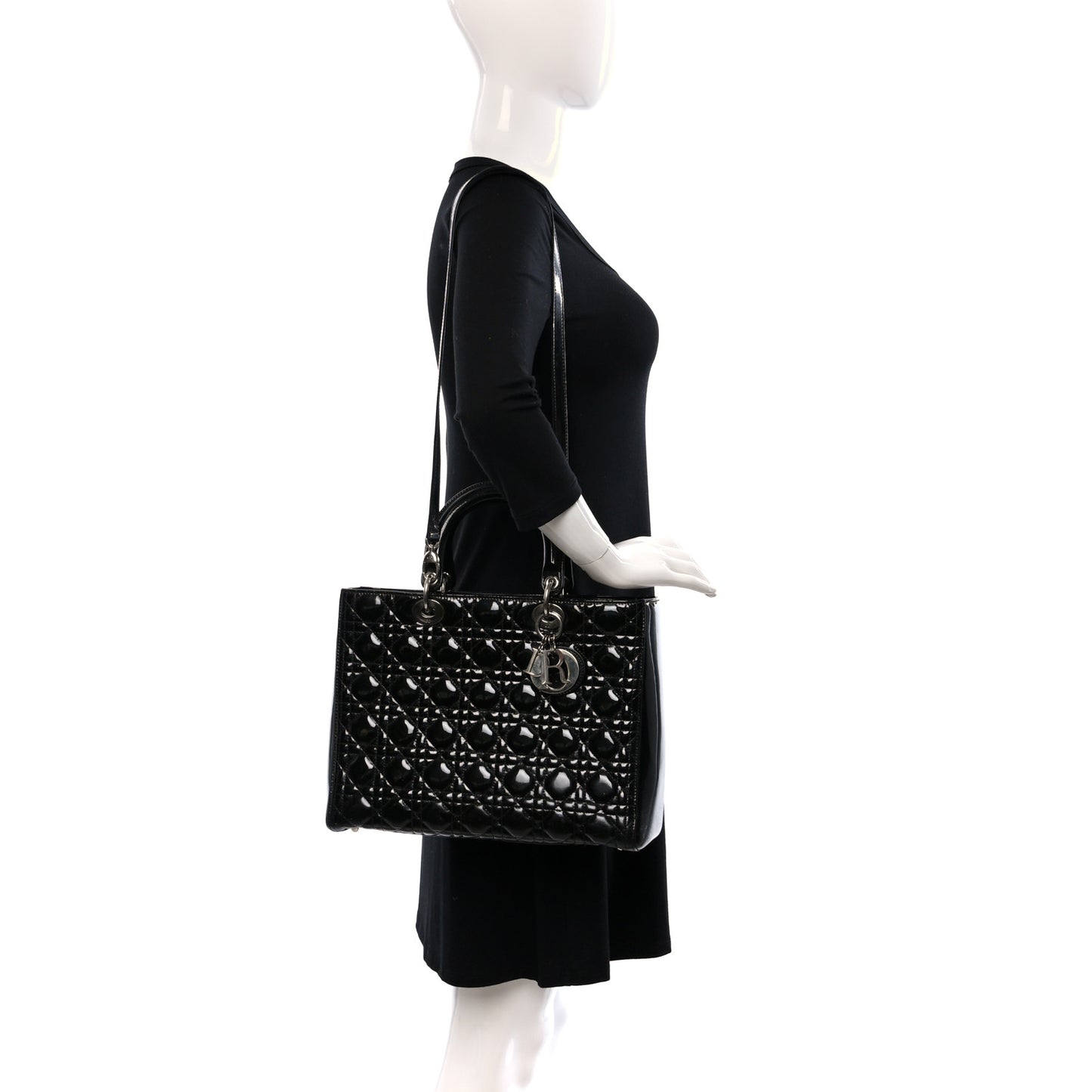 Patent Cannage Large Lady Dior Black