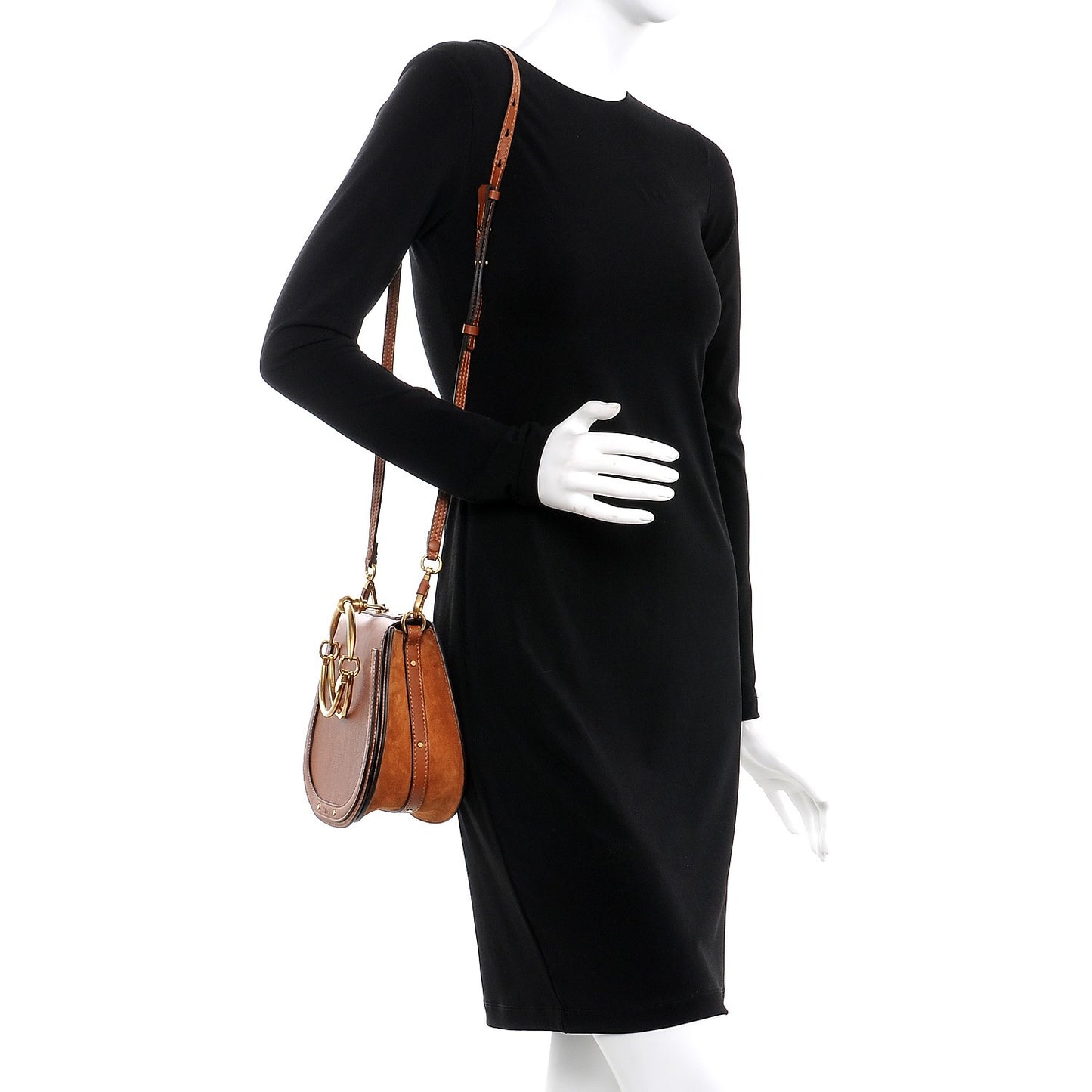 Calfskin Suede Medium Nile Bracelet Bag Caramel
