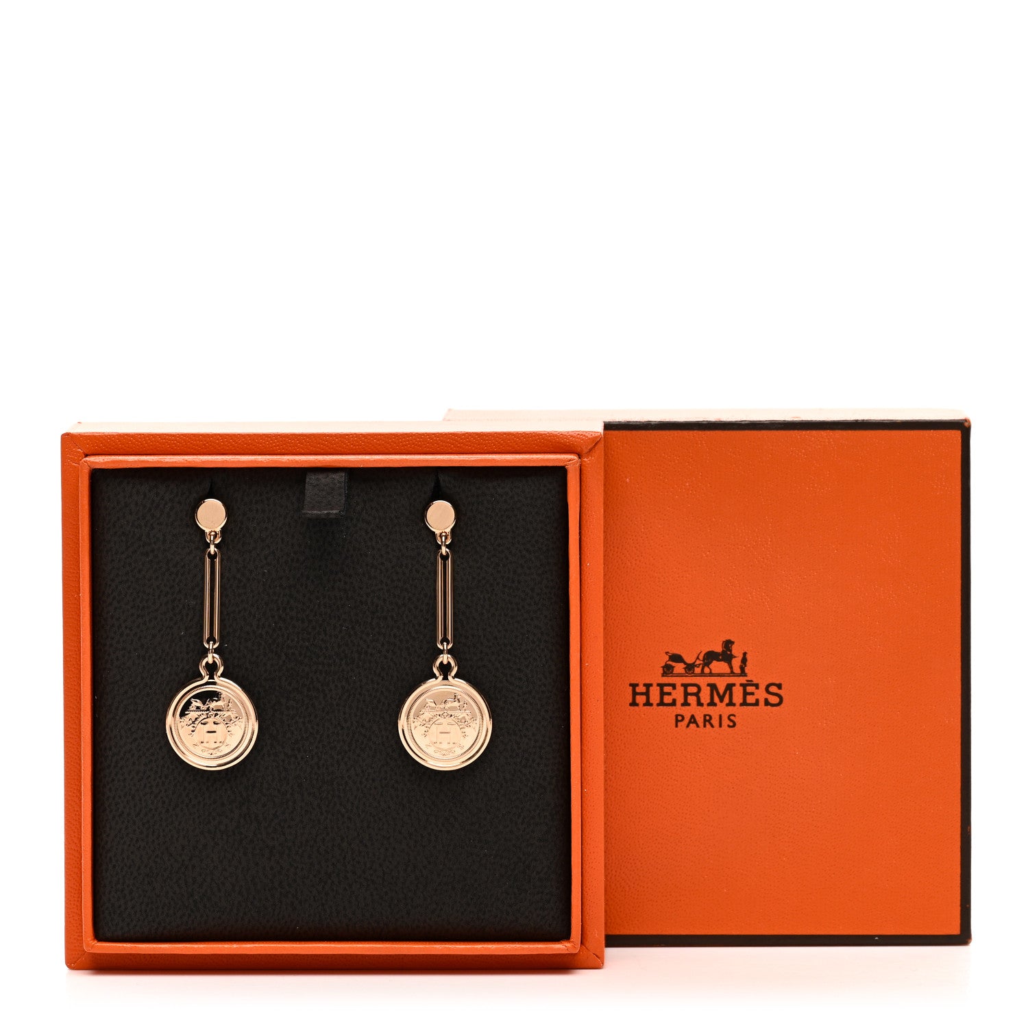 Hermes 18K Rose Gold PM Ex-Libris Drop Earrings 5 of 5